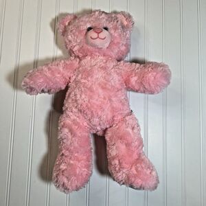 2014 Build A Bear Pink Cuddles Teddy Bear Swirly Curly Pink Hair 17" Plush-EUC!